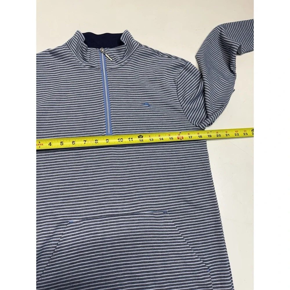 Tommy Bahama Black Gray Striped Quarter Zip Sweater Front Pockets Size Small Men